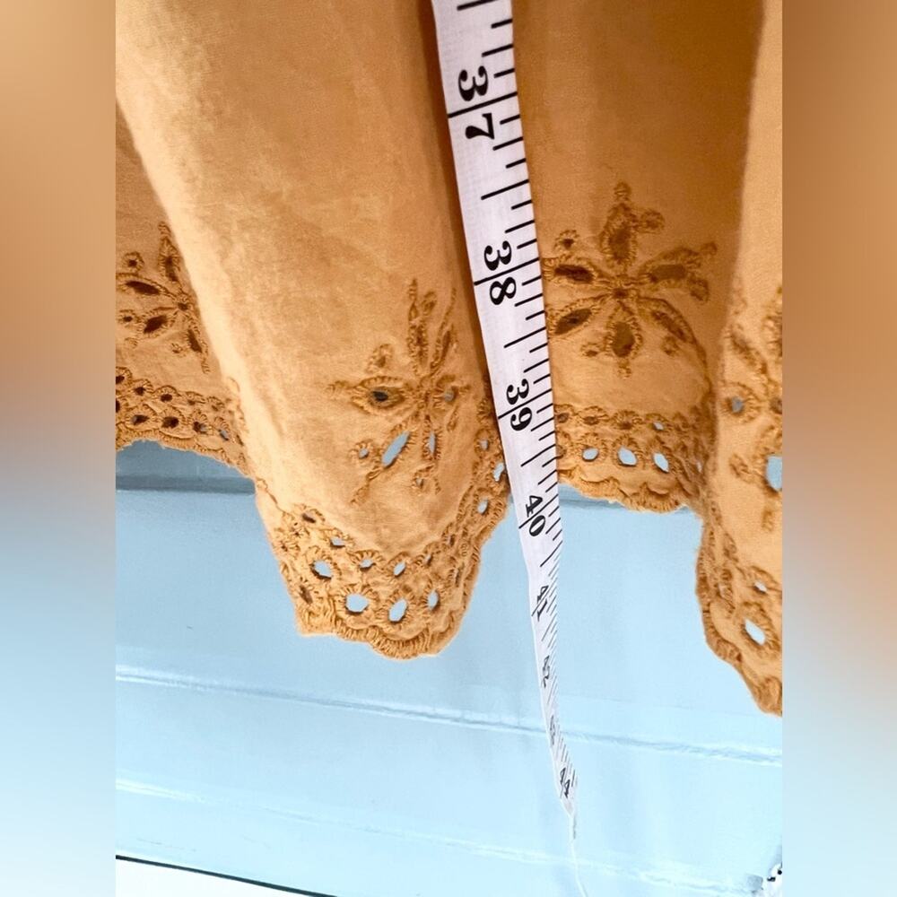 Madewell yellow eyelet scalloped hem dress 100% cotton bohemian boho mustard 4 - Picture 10 of 11